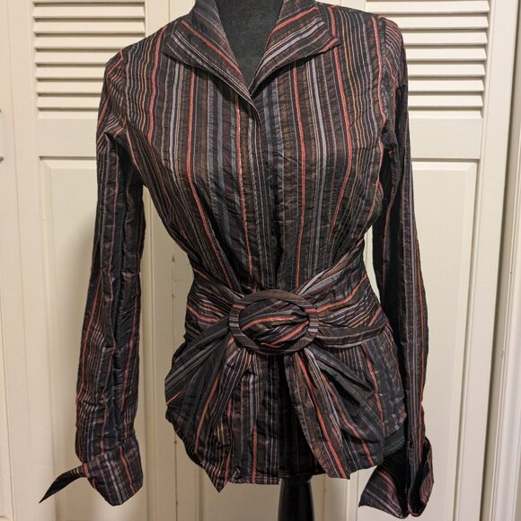 Debbie Shuchat Women's Autumn Toned Striped Blouse in Size 6 - Picture 3 of 7